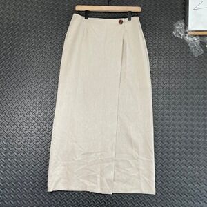 Vintage Ellen Ashley Beige One Button A-Line Wrap Skirt Women's Size 10 Made USA